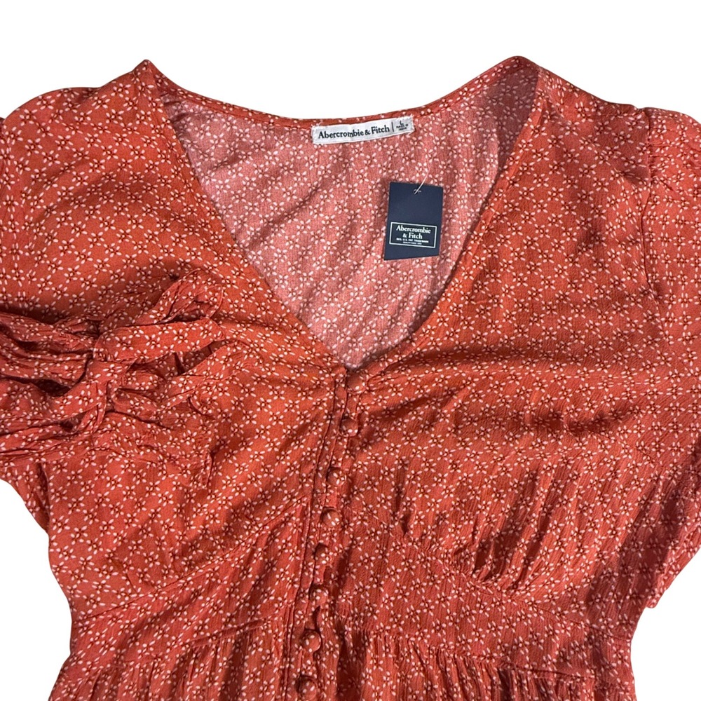 Abercrombie & Fitch Rust Orange Floral Button Front‎ Peplum Top Womens L NWT